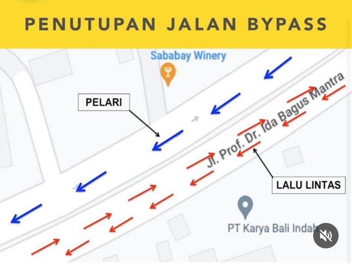 Dinas Perhubungan (Dishub) Kabupaten Gianyar akan menutup total jalur utara Jalan Bypass Prof Ida Bagus Mantra (IB Mantra) pada Sabtu malam (26/8/2023)