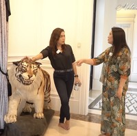 Patung hewan lagi-lagi menghiasi beberapa sudut di dalam rumah. Kali ini harimau yang hampir menyerupai bentuk aslinya. Namun, Dewi memastikan hiasan tersebut bukan hewan taksidermi atau awetan. (Foto: YouTube/MelaneyRicardo)