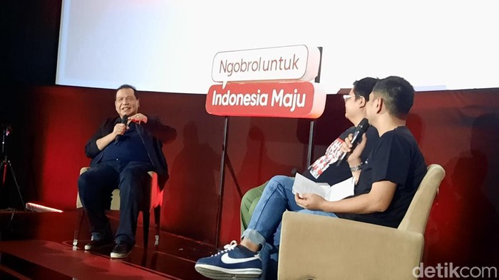 Chairman sekaligus Founder CT Corp, Chairul Tanjung (CT), di acara Ngobrol untuk Indonesia Maju di Plaza Indonesia, Minggu (27/8/2023). (Annisa/detikcom)