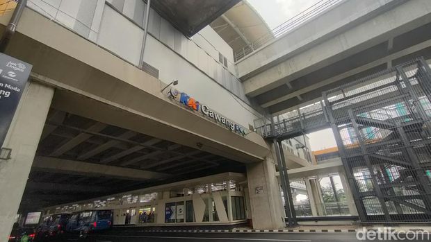 Stasiun LRT Cawang, Jakarta Timur, menjelang diresmikan Presiden Jokowi. (Dwi R/detikcom)