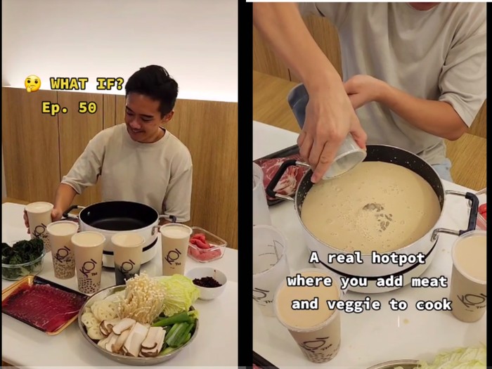 Masak hotpot pakai kuah bubble tea.