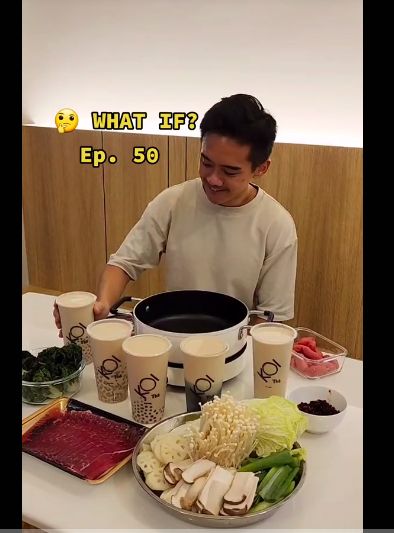 Masak hotpot pakai kuah bubble tea.