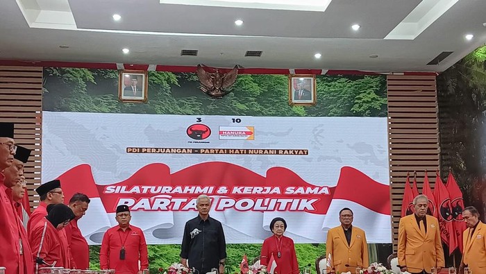 Megawati Soekarnoputri di acara pertemuan kerja sama parpol PDIP-Hanura (Devi Puspitasari/detikcom)