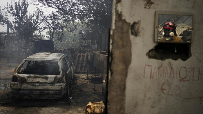 Penampakan Mobil-Motor Gosong Gegara Kebakaran Hutan di Yunani Kebakaran melanda hutan di Yunani. Selain melalap hutan, api juga menghanguskan sejumlah mobil dan motor.