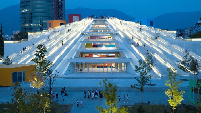 Leon Cika, original curator of the museum that honoured late Albanian Communist dictator Enver Hoxha, visits its redesigned pyramid, in Tirana, Albania, August 18, 2023. REUTERS/Florion Goga