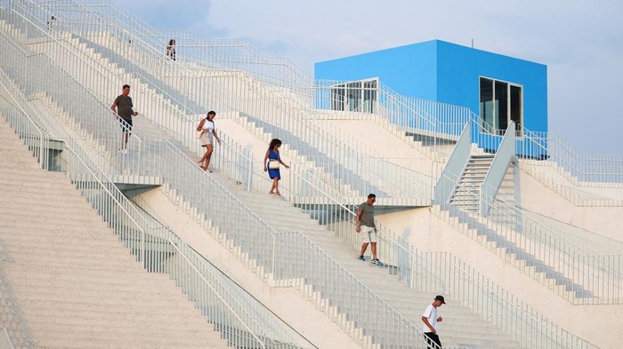Leon Cika, original curator of the museum that honoured late Albanian Communist dictator Enver Hoxha, visits its redesigned pyramid, in Tirana, Albania, August 18, 2023. REUTERS/Florion Goga