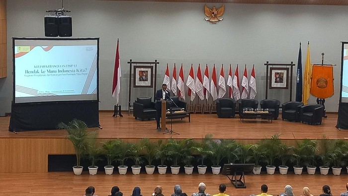 Anies Baswedan di Kuliah Kebangsaan FISIP UI (Anggi/detikcom)
