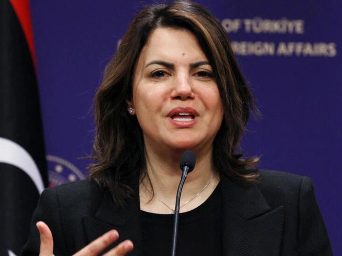Libyan Foreign Minister Najla al-Mangoush speaks during a press conference with her Turkish counterpart at the ministry of foreign affairs in Ankara on February 13, 2023. © Adem Altan, AFP