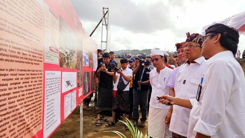 Pelaksanaan peletakan batu pertama embung  air untuk suplai air bersih di kawasan Pusat Kebudayaan Bali (PKB) oleh Gubernur Bali, Wayan Koster Kamis ((31/8/2023).