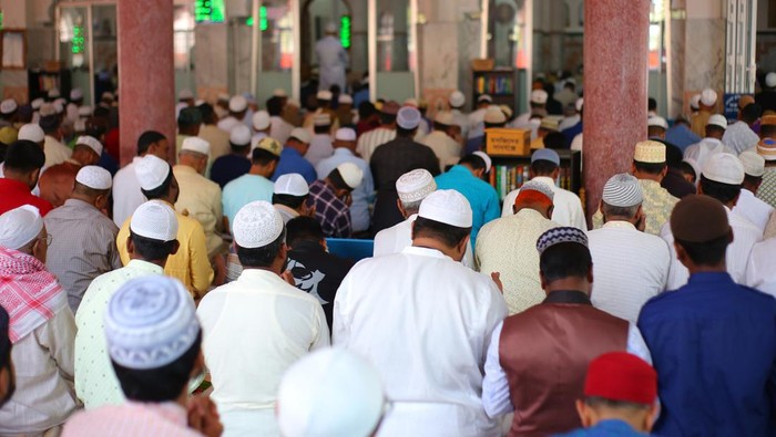 Muslims are performing the Holy Friday prayer. Worshipers are worshiping inside the mosque. Sylhet, Bangladesh, 24 March 2023.