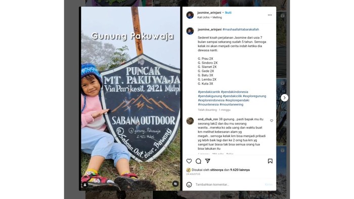 Jasmine, bocah 5 tahun yang telah taklukan puluhan gunung.