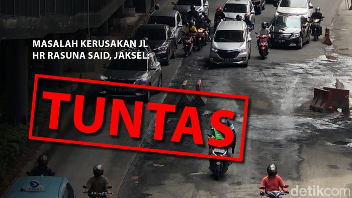 Masalah kerusakan Jl HR Rasuna Said Jaksel tuntas.  (Repro: Mindra Purnomo/detikcom)