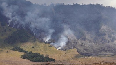 Penampakan Kebakaran yang Landa Savana Gunung Bromo