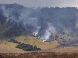 Penampakan Kebakaran yang Landa Savana Gunung Bromo