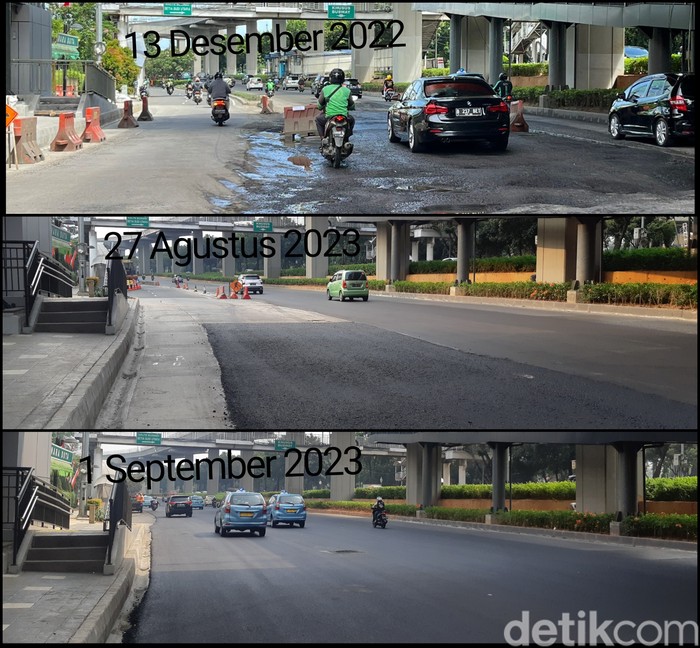 Progres perbaikan Jl HR Rasuna Said, Jaksel. (Danu Damarjati/detikcom)
