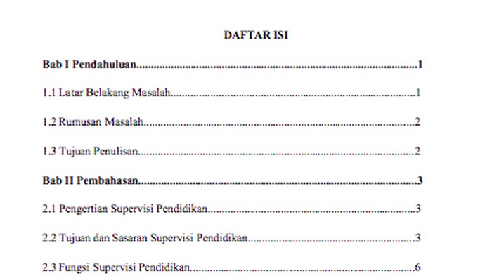 Contoh daftar isi.