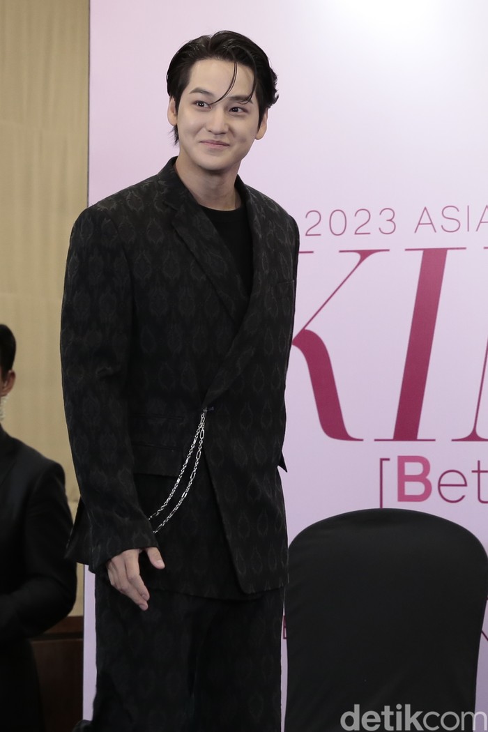Kim Bum dalam sesi konferensi pers fanmeeting Kim Bum 'Between U and Me' di Hotel Indonesia Kempinski, Sabtu (2/9/2023).
