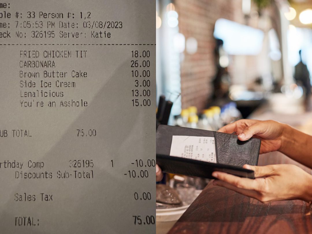 Struk tagihan makan di restoran.