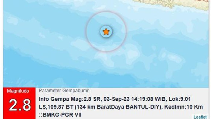 Gempa M 2,8 di perairan Bantul, Minggu (3/9/2023)