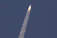 Indias Aditya-L1 spacecraft travels after it was launched from the Satish Dhawan Space Centre in Sriharikota, India, Saturday, Sept. 2, 2023. India launched its first space mission to study the sun on Saturday, less than two weeks after a successful uncrewed landing near the south polar region of the moon. (AP Photo/R. Parthibhan)