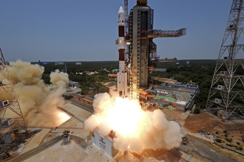India's Aditya-L1 spacecraft travels after it was launched from the Satish Dhawan Space Centre in Sriharikota, India, Saturday, Sept. 2, 2023. India launched its first space mission to study the sun on Saturday, less than two weeks after a successful uncrewed landing near the south polar region of the moon. (AP Photo/R. Parthibhan)