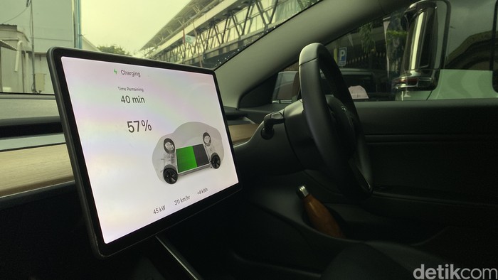 Pengecasan mobil listrik Tesla Model 3
