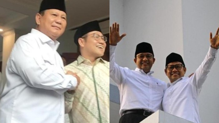 Prabowo dan Cak Imin saat deklarasi dan Anies dan Cak Imin saat deklarasi (Dok. detikcom)