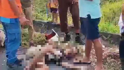 Korban meninggal akibat lakalantas adu jangkrik motor versus motor di Desa Purwakerti, Kecamatan Abang, Kabupaten Karangasem, Sabtu (2/9/2023).