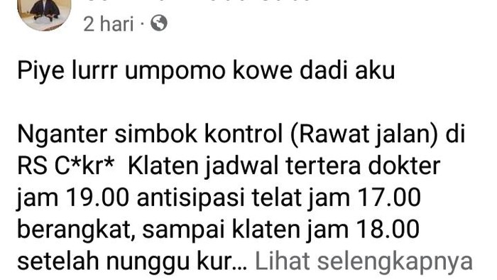 Curhat warga Klaten yang sudah mengantre di RS tapi disuruh pulang. Foto diunggah pada Senin (4/9/2023).