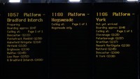Waktu keberangkatan Hogwarts Express ditampilkan di papan keberangkatan selama Hari Kembali ke Hogwarts di Stasiun Kings Cross di London, Inggris, 1 September 2023.  