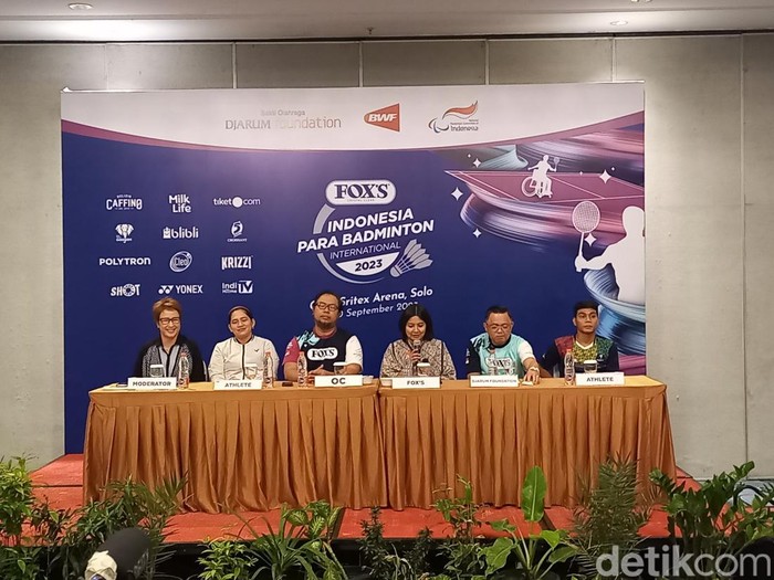 Konferensi pers Indonesia Para Badminton 2023 di Hotel Swiss Bell Purwosari, Solo, Senin (4/9/2023).