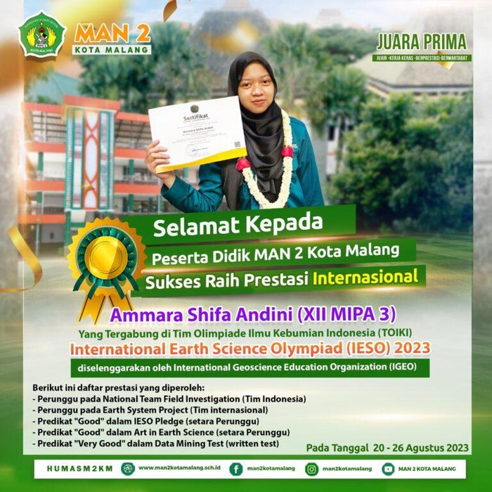 Siswa MAN 2 Kota Malang borong 5 penghargaan di olimpiade kebumian internasional