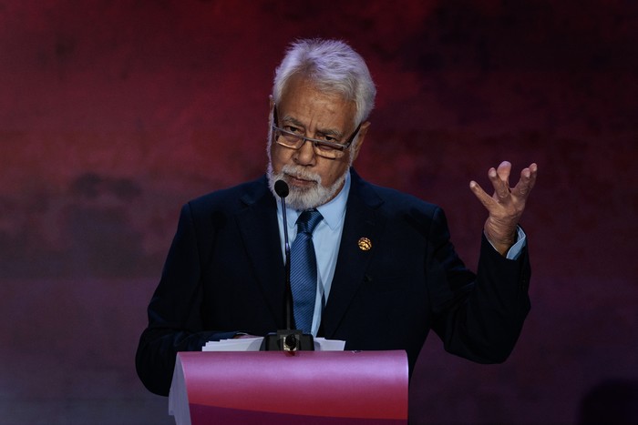 East Timors Prime Minister Xanana Gusmao speaks during the ASEAN Business and Investment Summit in Jakarta on September 4, 2023. (Photo by Yasuyoshi CHIBA / AFP)
