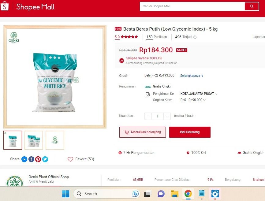 Beras khusus dan Beras mahal di ecommerce. (Tangkapan Layar Shopee)
