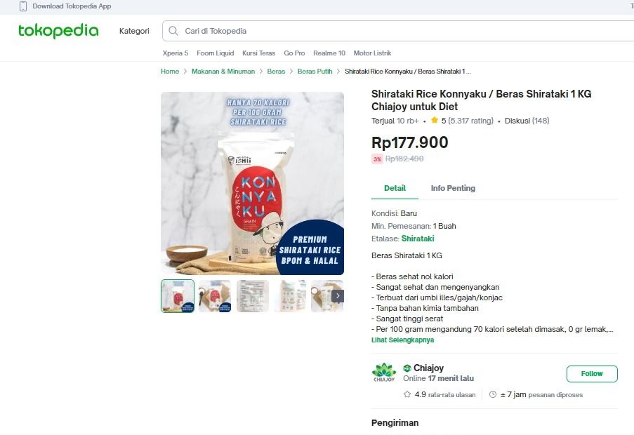 Beras khusus dan Beras mahal di ecommerce. (Tangkapan Layar Tokopedia)