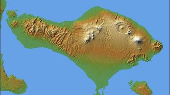 Gambar satelit yang telah dimodifikasi ini memperlihatkan topografi pulau Bali. Foto: ESA/NASA  