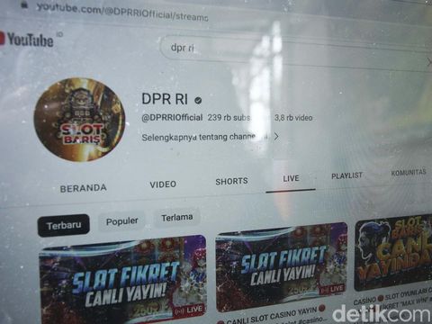 Akun youtube DPR RI diretas. Akun tersebut jadi akun live judi online.