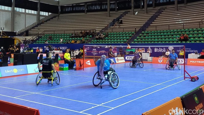 Pertandingan Indonesia Para Badminton International 2023 di GOR Sritex Arena Solo, Rabu (6/9/2023).