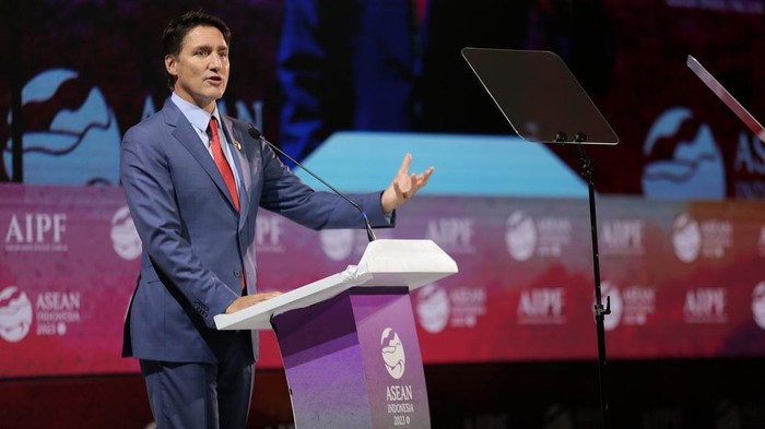 PM Kanada Justin Trudeau memberikan pidato dalam acara ASEAN-Indo Pacific Forum 2023.
