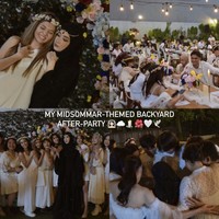 Tengku Syaira Anataya mengabadikan momen after party pernikahannya bersama orang-orang terdekat. Tampak ia mengenakan baju hitam dan tamu lainnya bernuansa putih sehingga terlihat kontras. Foto: Instagram @osnapitzcha 