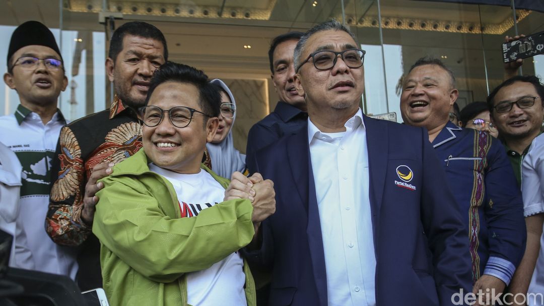 Muhaimin Iskandar mendatangi NasDem Tower. Kedatangannya untuk konsolidasi pemenangan pasangan Anies Rasyid Baswedan-Abdul Muhaimin Iskandar (Amin).
