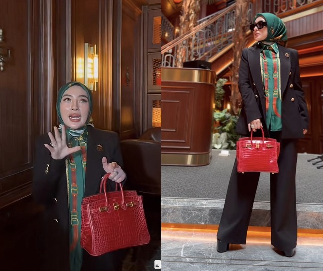 Shella Saukia menebak harga outfit para wanita tersebut lewat unggahan di akun TikToknya @shellasaukia. Shella yang tampil menenteng tas Hermes terlihat bertanya pada satu persatu member perkumpulan tersebut. Foto: Dok. TikTok @shellasaukia.