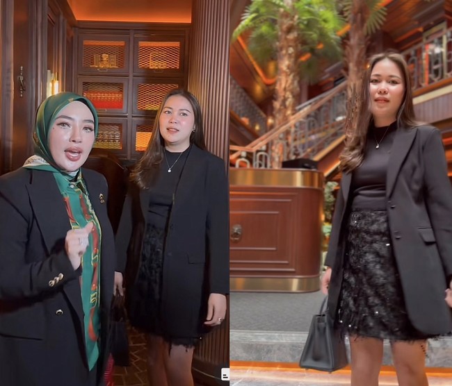 Kemudian Shella mendatangi pemilik dari bisnis skincare Daviena Skincare, Melvhina Husyanti. Namun Melvhina tidak berkenan menyebutkan harga outfitnya. Foto: Dok. TikTok @shellasaukia.
