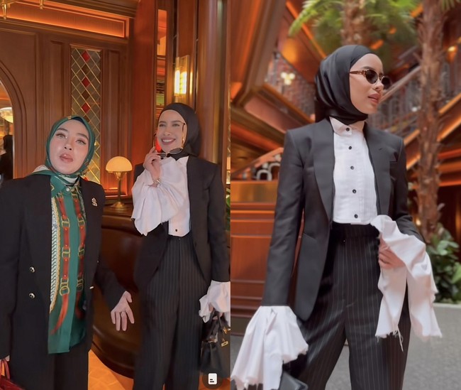 Dalam acara arisan lady boss Indonesia itu, selebgram kecantikan dan pemilik bisnis fashion Aghnia Punjabi juga tamak hadir. Shella Saukia pun melihat tas, jam tangan, berlian yang dipakai Aghnia. Dia menebak harga outfit Aghnia Punjabi sekitar Rp 450 juta. Foto: Dok. TikTok @shellasaukia.