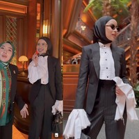 Dalam acara arisan lady boss Indonesia itu, selebgram kecantikan dan pemilik bisnis fashion Aghnia Punjabi juga tamak hadir. Shella Saukia pun melihat tas, jam tangan, berlian yang dipakai Aghnia. Dia menebak harga outfit Aghnia Punjabi sekitar Rp 450 juta. Foto: Dok. TikTok @shellasaukia.