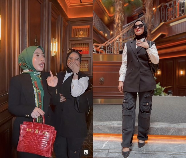 Lady boss pertama yang ditanya Shella adalah pemilik skincare WSC, dr. Welly Wijayanti. Shella langsung salah fokus pada jam tangan yang dikenakan dr. Welly. Kak Shell mau spil outfit para member ladies owner. Kak Shell spil owner WSC, aw takut sekali sama jamnya Hermes aduhhhh. Total semuanya sekitar Rp 200 juta, kata Shella Saukia. Foto: Dok. TikTok @shellasaukia.