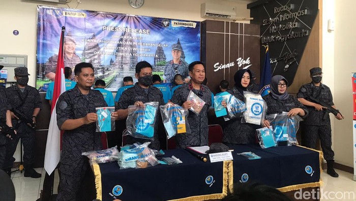 BNNP DIY jumpa pers ungkap jaringan narkoba, Kamis (7/9/2023). Salah satu jaringan adalah jaringan dari lapas di Jateng.