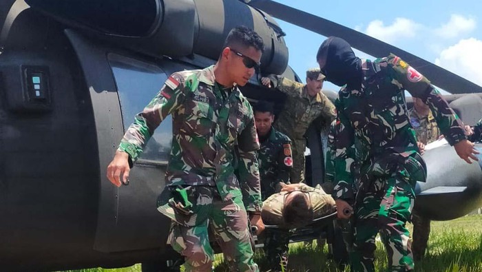 Prajurit TNI dan AS menggelar latihan Medical Exercise. Latihan ini bagian dari latihan bersama Super Garuda Shield (SGS) 2023.