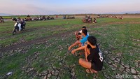 Padang rumput di kawasan WGM itu masuk dalam wilayah Desa Tegalharjo, Kecamatan Eromoko. Saat WGM mengering, terdapat jalan yang bisa menghubungkan Tegalharjo dengan Desa Glesungrejo, Kecamatan Baturetno. Jalan itu bisa dilewati sepeda motor (Foto: Muhammad Aris Munandar/detikJateng)