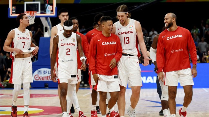 Basketball - FIBA World Cup 2023 - Quarter-Final - Canada v Slovenia - Mall of Asia Arena, Manila, Philippines - September 6, 2023 Canada players react after the match REUTERS/Lisa Marie David